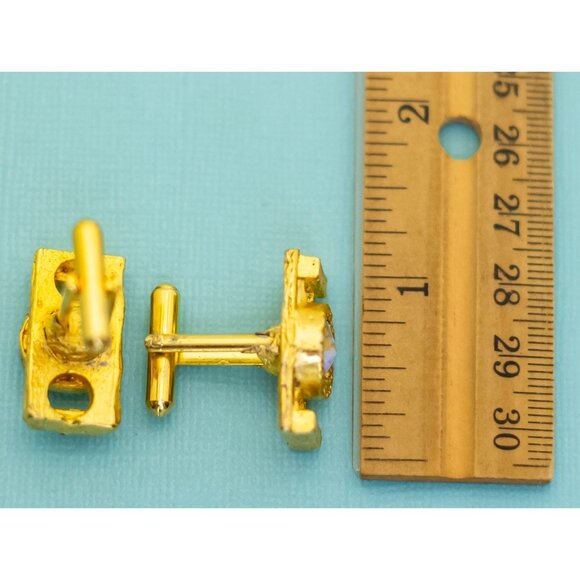 Vintage Aurora Iridescent Gold Tone Cuff Links - E2 - Picture 3 of 3